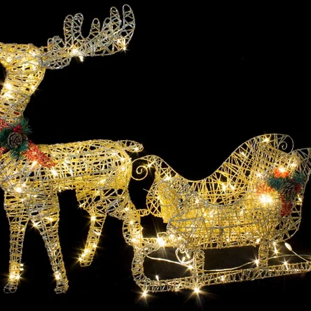 Олень 60см золотой с санями